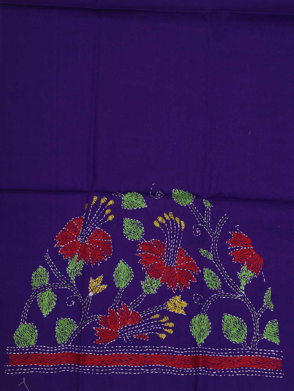 Shop Now: Purple Embroidered Kantha Cotton Blouse Fabric (1 Mtr) - Luxurion World