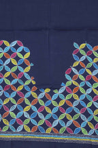 Shop Blue Embroidered Kantha Cotton Blouse Fabric - 1 Mtr Length - Luxurion World