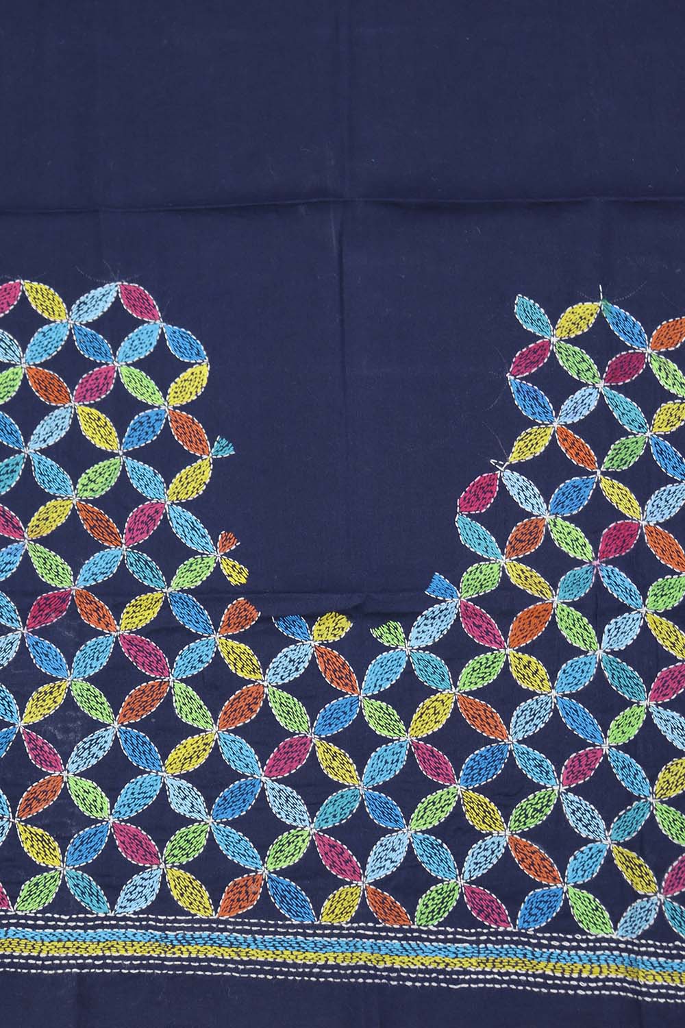 Shop Blue Embroidered Kantha Cotton Blouse Fabric - 1 Mtr Length - Luxurion World