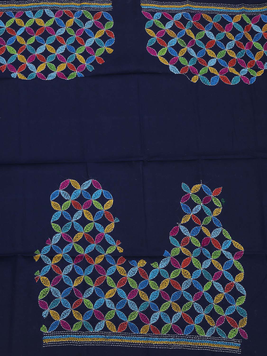 Shop Blue Embroidered Kantha Cotton Blouse Fabric - 1 Mtr Length - Luxurion World