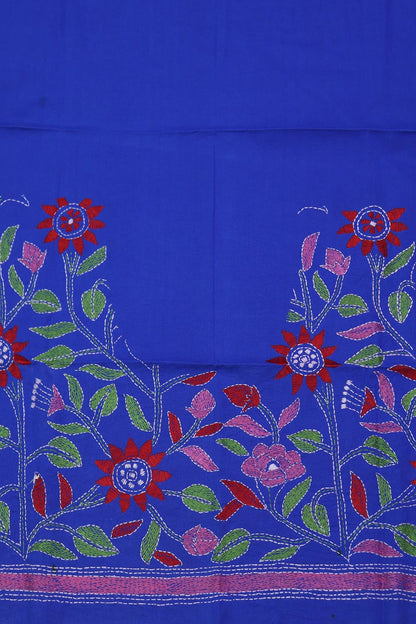 Shop Blue Embroidered Kantha Cotton Blouse Fabric - 1 Mtr Length - Luxurion World