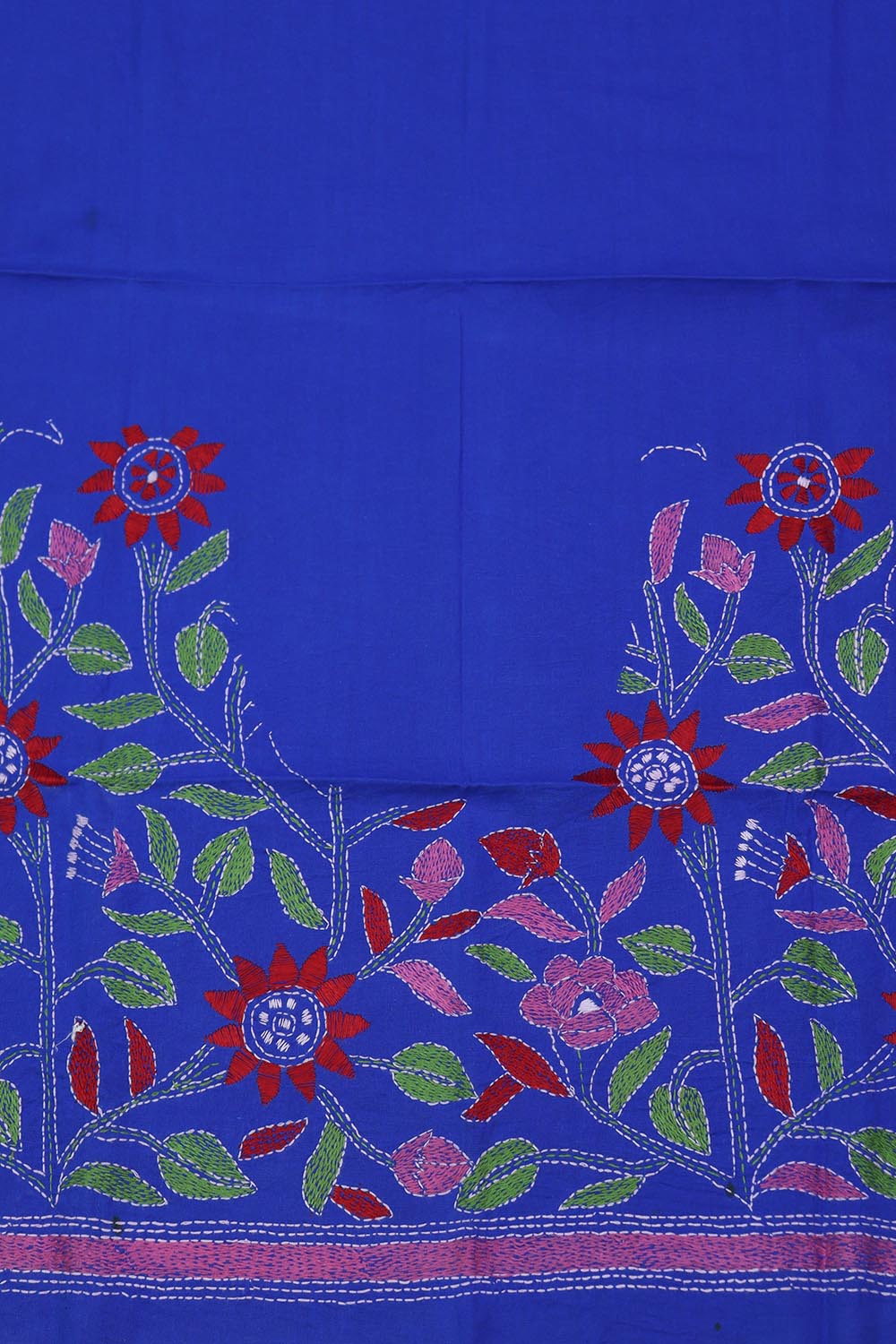 Shop Blue Embroidered Kantha Cotton Blouse Fabric - 1 Mtr Length - Luxurion World