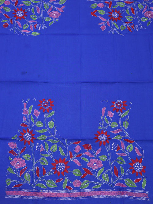 Shop Blue Embroidered Kantha Cotton Blouse Fabric - 1 Mtr Length - Luxurion World