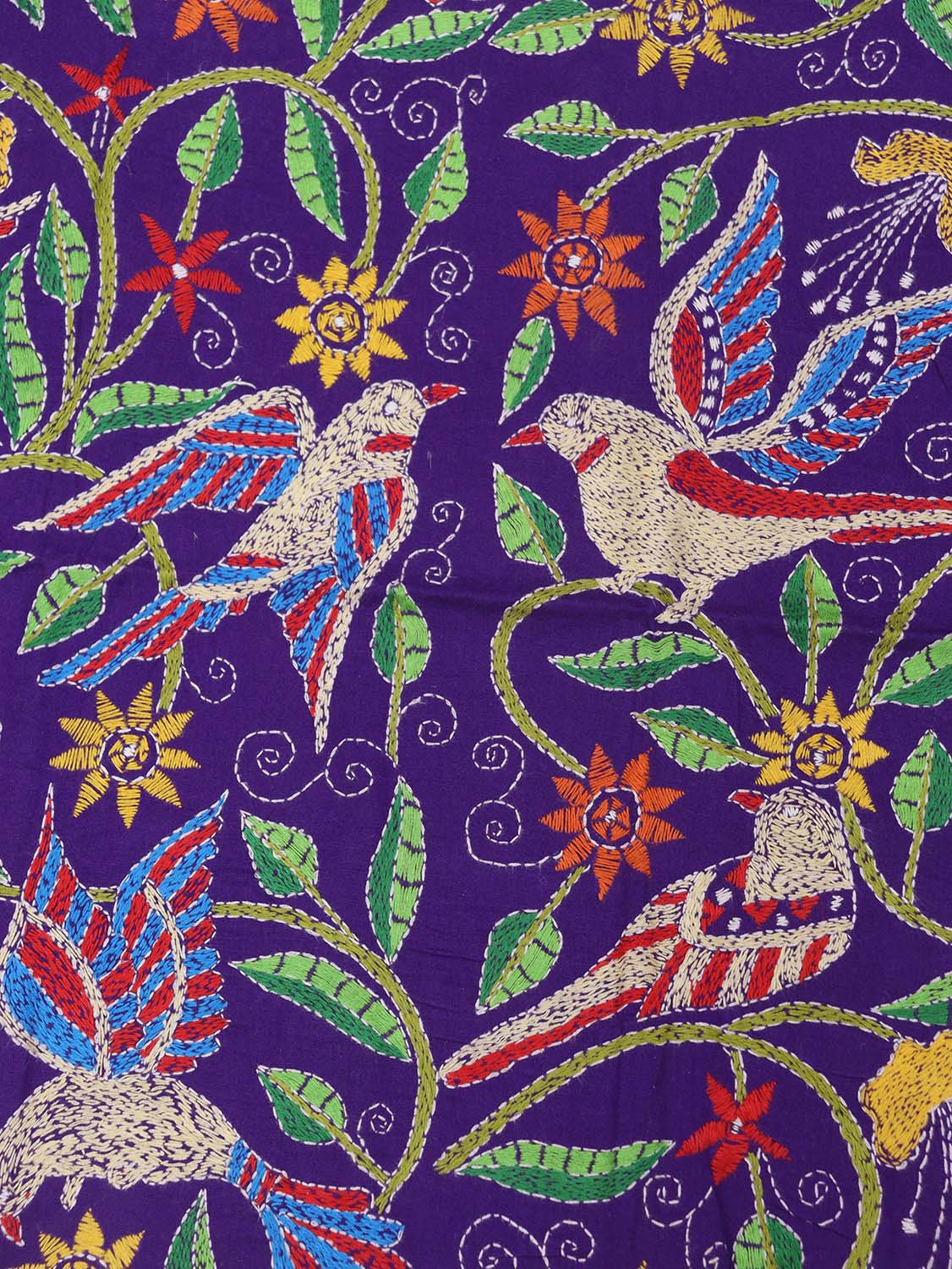 Shop Now: Purple Embroidered Kantha Cotton Blouse Piece Fabric (1 Mtr) - Luxurion World