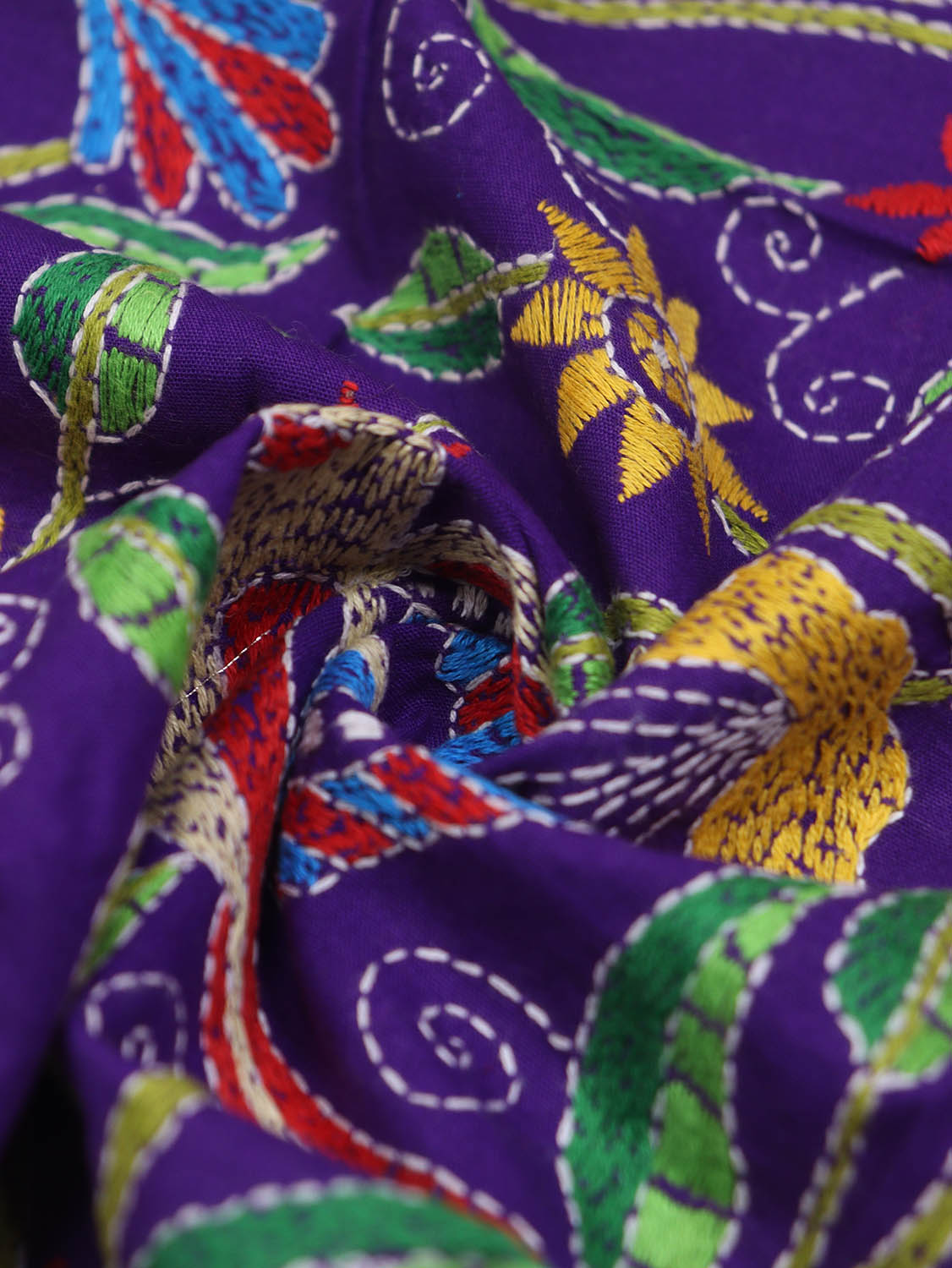 Shop Now: Purple Embroidered Kantha Cotton Blouse Piece Fabric (1 Mtr) - Luxurion World
