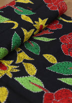 Shop Black Embroidered Kantha Cotton Blouse Fabric - 1 Mtr - Luxurion World
