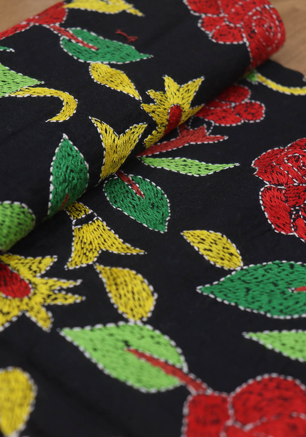 Shop Black Embroidered Kantha Cotton Blouse Fabric - 1 Mtr - Luxurion World