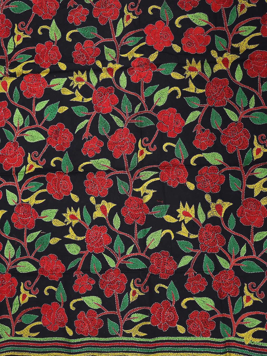 Shop Black Embroidered Kantha Cotton Blouse Fabric - 1 Mtr - Luxurion World