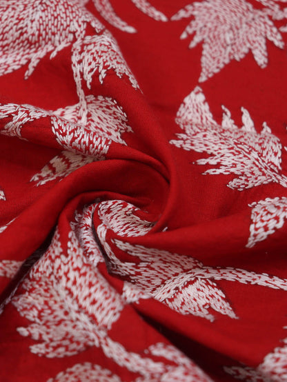 Shop Red Embroidered Kantha Cotton Blouse Fabric - 1 Mtr Length - Luxurion World
