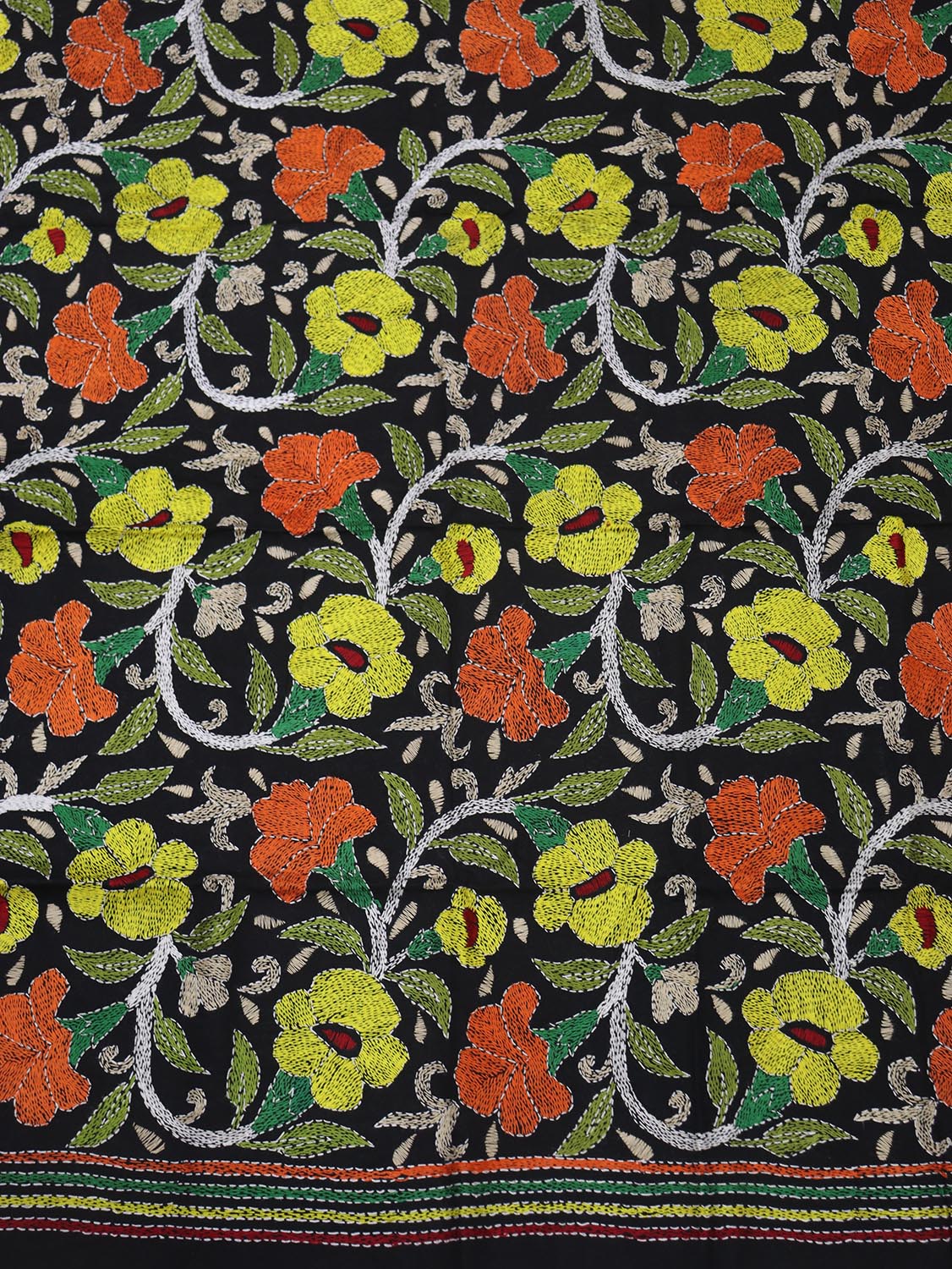 Shop Black Embroidered Kantha Cotton Blouse Fabric - 1 Mtr - Luxurion World