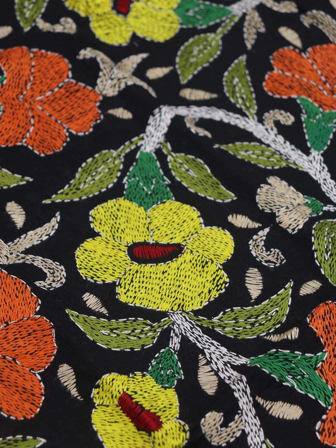 Shop Black Embroidered Kantha Cotton Blouse Fabric - 1 Mtr - Luxurion World