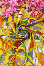 Yellow Hand Embroidered Kantha Silk Fabric ( 1 Mtr ) - Luxurion World