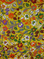 Yellow Hand Embroidered Kantha Silk Fabric ( 1 Mtr ) - Luxurion World