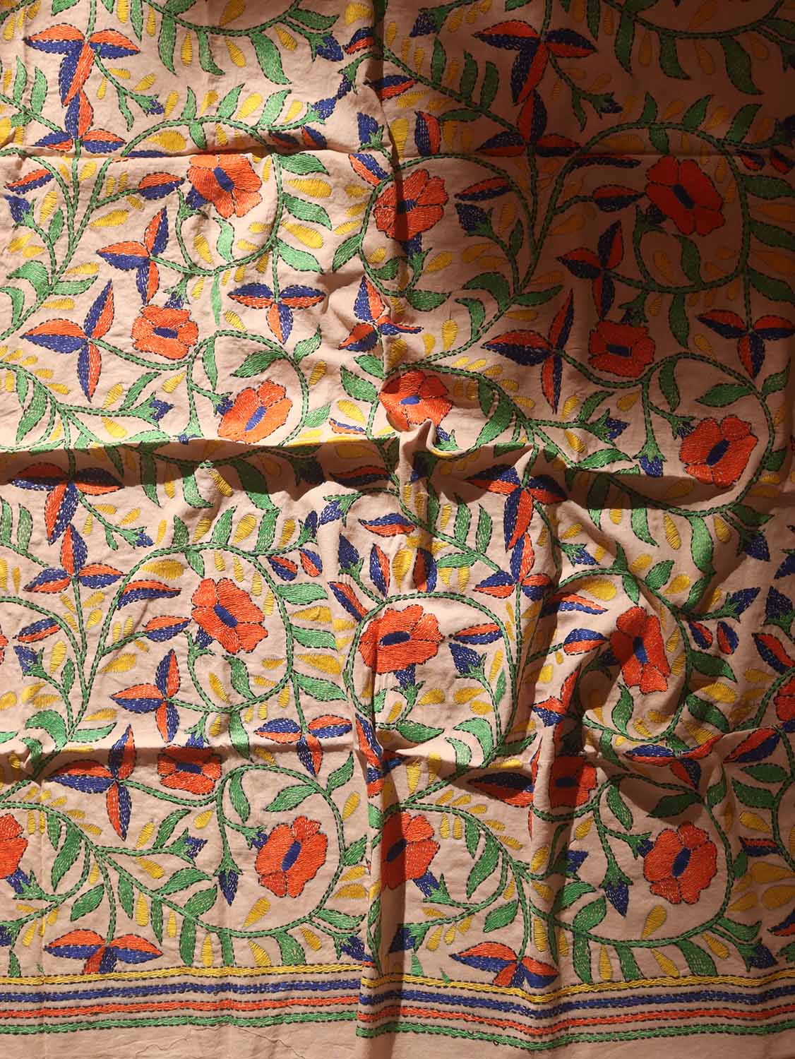 Pastel Embroidered Kantha Cotton Blouse Piece Fabric ( 1 Mtr ) - Luxurion World