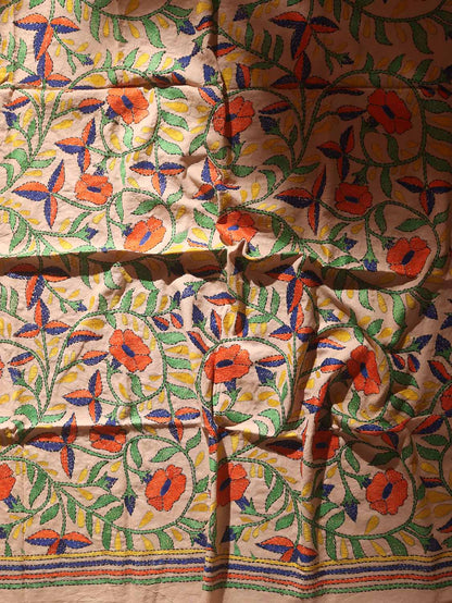 Pastel Embroidered Kantha Cotton Blouse Piece Fabric ( 1 Mtr ) - Luxurion World