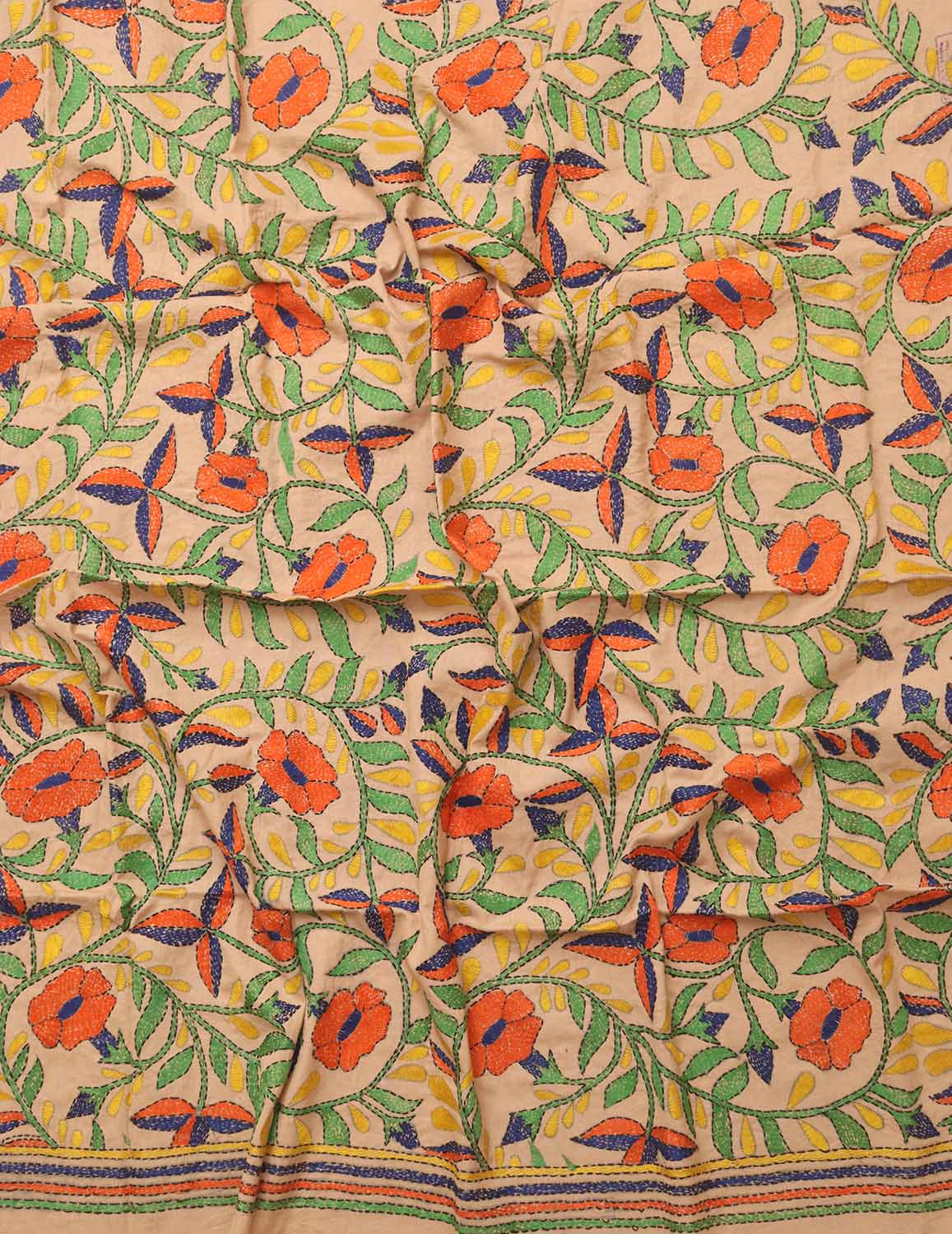 Pastel Embroidered Kantha Cotton Blouse Piece Fabric ( 1 Mtr ) - Luxurion World