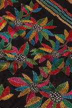 Black Embroidered Kantha Cotton Blouse Piece Fabric ( 1 Mtr ) - Luxurion World