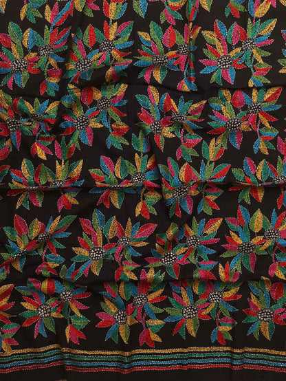 Black Embroidered Kantha Cotton Blouse Piece Fabric ( 1 Mtr ) - Luxurion World