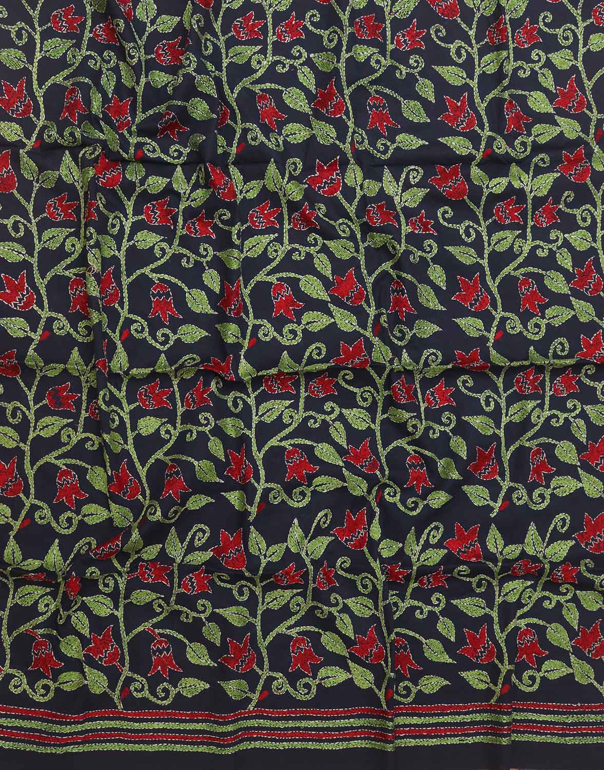 Blue Embroidered Kantha Cotton Blouse Piece Fabric ( 1 Mtr ) - Luxurion World