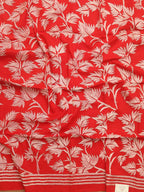 Red Embroidered Kantha Cotton Blouse Piece Fabric ( 1 Mtr ) - Luxurion World
