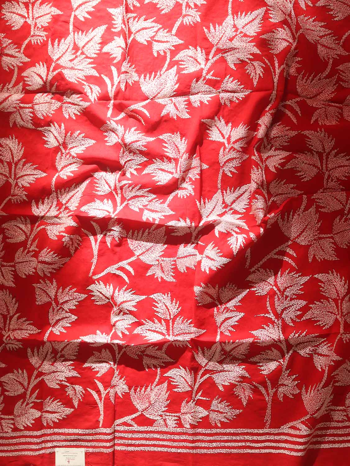 Red Embroidered Kantha Cotton Blouse Piece Fabric ( 1 Mtr ) - Luxurion World