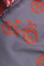 Grey Embroidered Kantha Cotton Blouse Piece Fabric ( 1 Mtr ) - Luxurion World