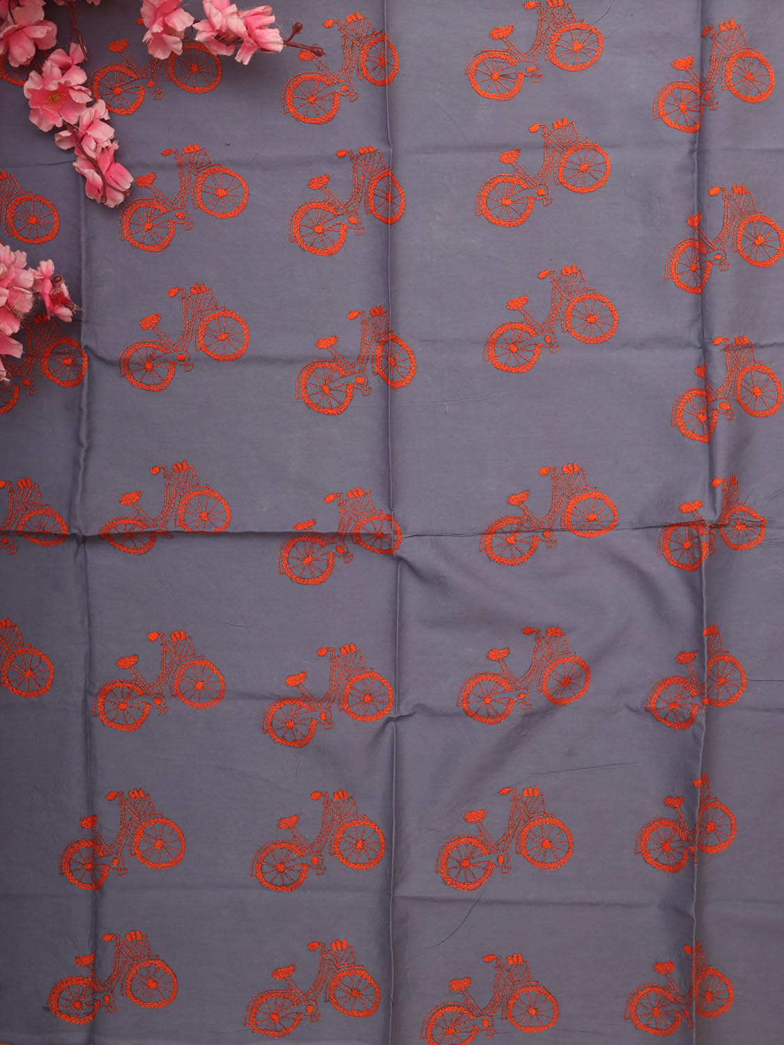 Grey Embroidered Kantha Cotton Blouse Piece Fabric ( 1 Mtr ) - Luxurion World