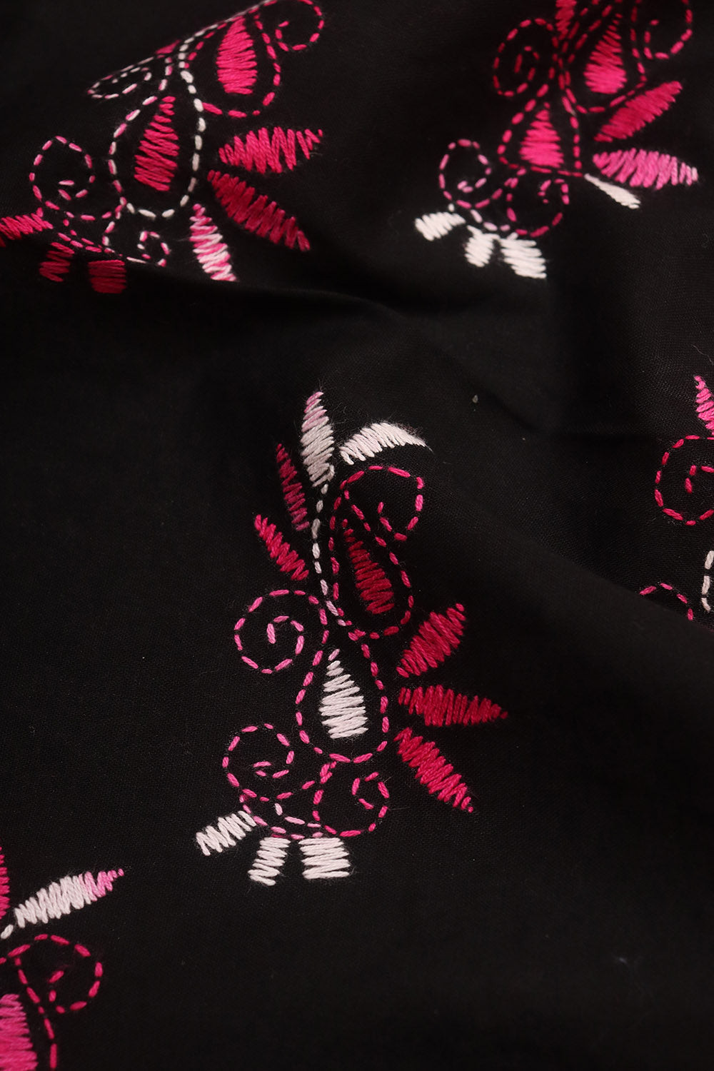 Black Embroidered Kantha Cotton Blouse Piece Fabric ( 1 Mtr ) - Luxurion World