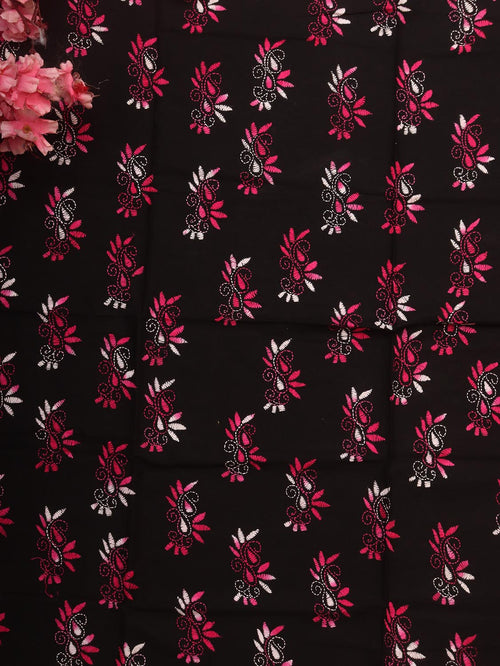 Black Embroidered Kantha Cotton Blouse Piece Fabric ( 1 Mtr ) - Luxurion World