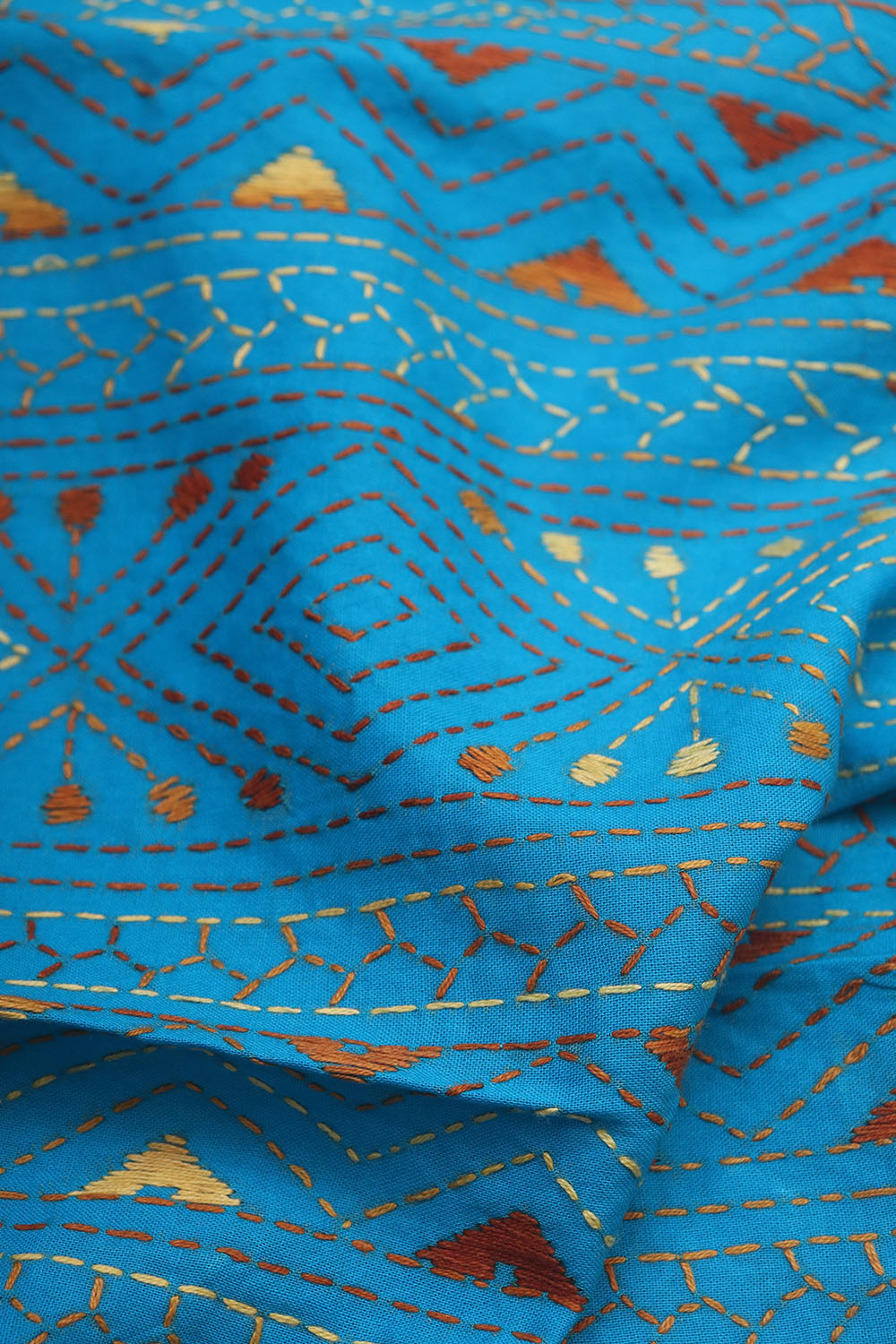 Blue Embroidered Kantha Cotton Blouse Piece Fabric ( 1 Mtr ) - Luxurion World