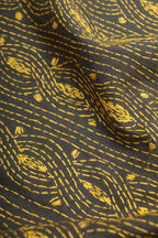 Black Embroidered Kantha Cotton Blouse Piece Fabric ( 1 Mtr ) - Luxurion World