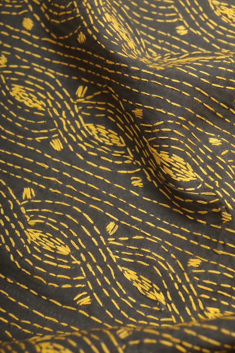 Black Embroidered Kantha Cotton Blouse Piece Fabric ( 1 Mtr ) - Luxurion World