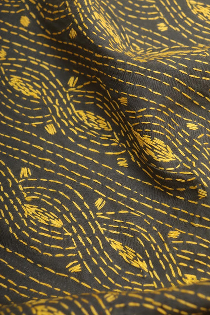 Black Embroidered Kantha Cotton Blouse Piece Fabric ( 1 Mtr ) - Luxurion World