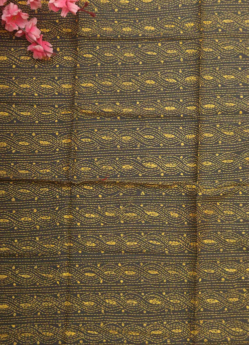 Black Embroidered Kantha Cotton Blouse Piece Fabric ( 1 Mtr ) - Luxurion World