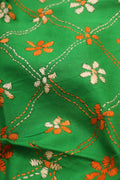 Green Embroidered Kantha Cotton Blouse Piece Fabric ( 1 Mtr ) - Luxurion World