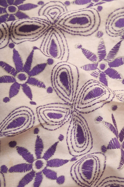 Off White Embroidered Kantha Cotton Blouse Piece Fabric ( 1 Mtr ) - Luxurion World