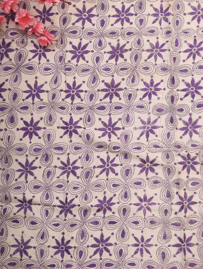 Off White Embroidered Kantha Cotton Blouse Piece Fabric ( 1 Mtr ) - Luxurion World