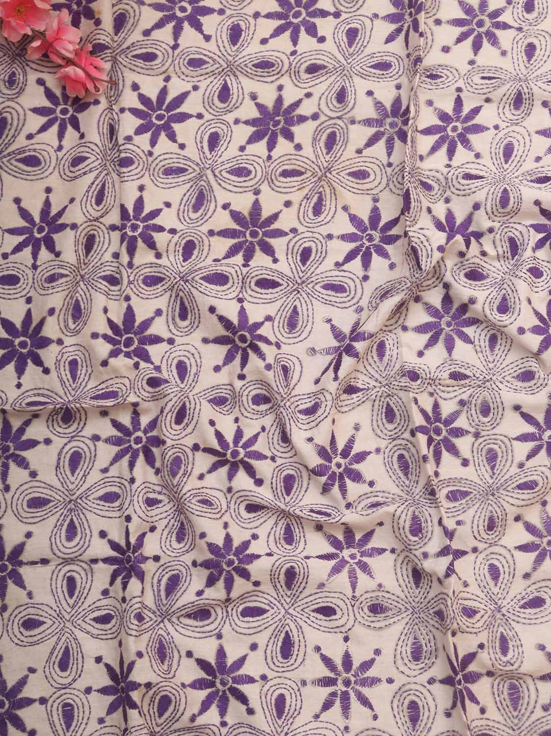 Off White Embroidered Kantha Cotton Blouse Piece Fabric ( 1 Mtr ) - Luxurion World