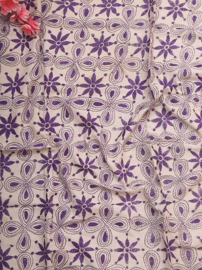 Off White Embroidered Kantha Cotton Blouse Piece Fabric ( 1 Mtr ) - Luxurion World