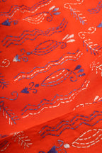 Orange Embroidered Kantha Cotton Blouse Piece Fabric ( 1 Mtr ) - Luxurion World