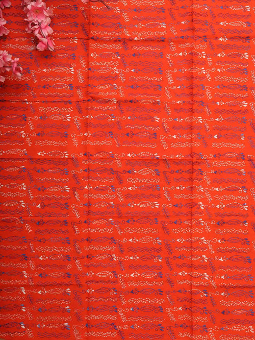 Orange Embroidered Kantha Cotton Blouse Piece Fabric ( 1 Mtr ) - Luxurion World