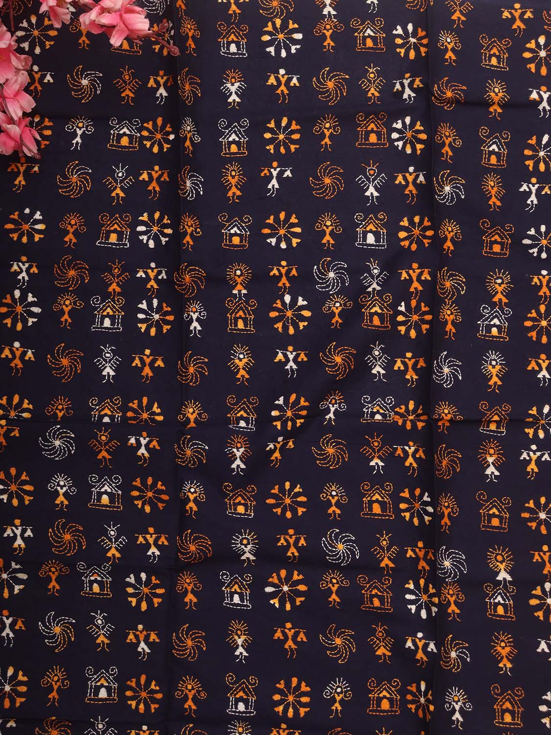 Blue Embroidered Kantha Cotton Blouse Piece Fabric ( 1 Mtr ) - Luxurion World