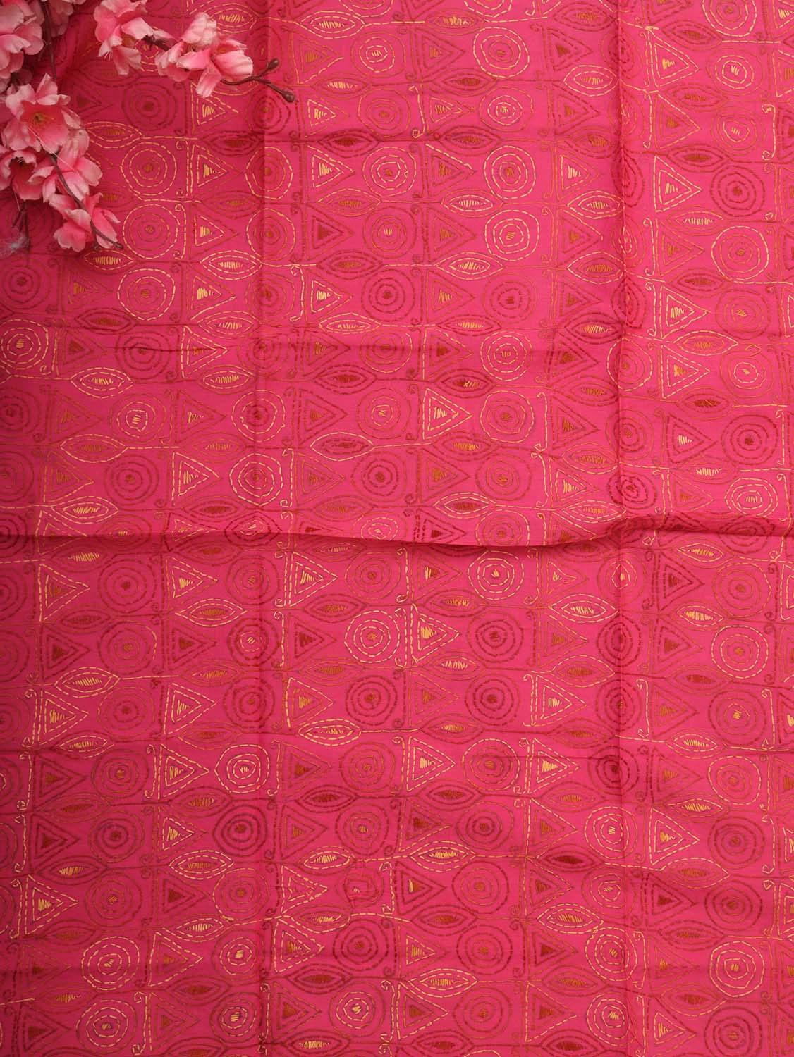 Pink Embroidered Kantha Cotton Blouse Piece Fabric ( 1 Mtr ) - Luxurion World