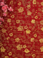 Red Embroidered Kantha Cotton Blouse Piece Fabric ( 1 Mtr ) - Luxurion World