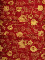 Red Embroidered Kantha Cotton Blouse Piece Fabric ( 1 Mtr ) - Luxurion World