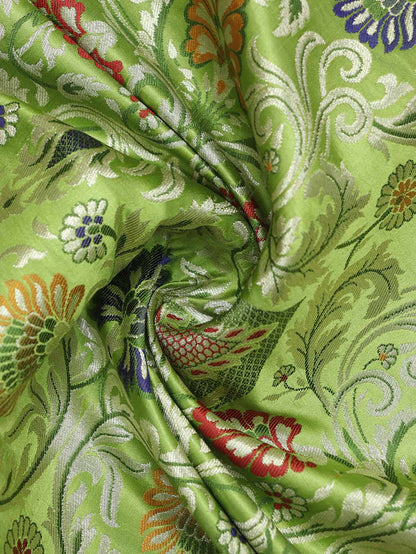 Green Banarasi KimKhwab Silk Meenakari Fabric ( 1 Mtr ) - Luxurion World