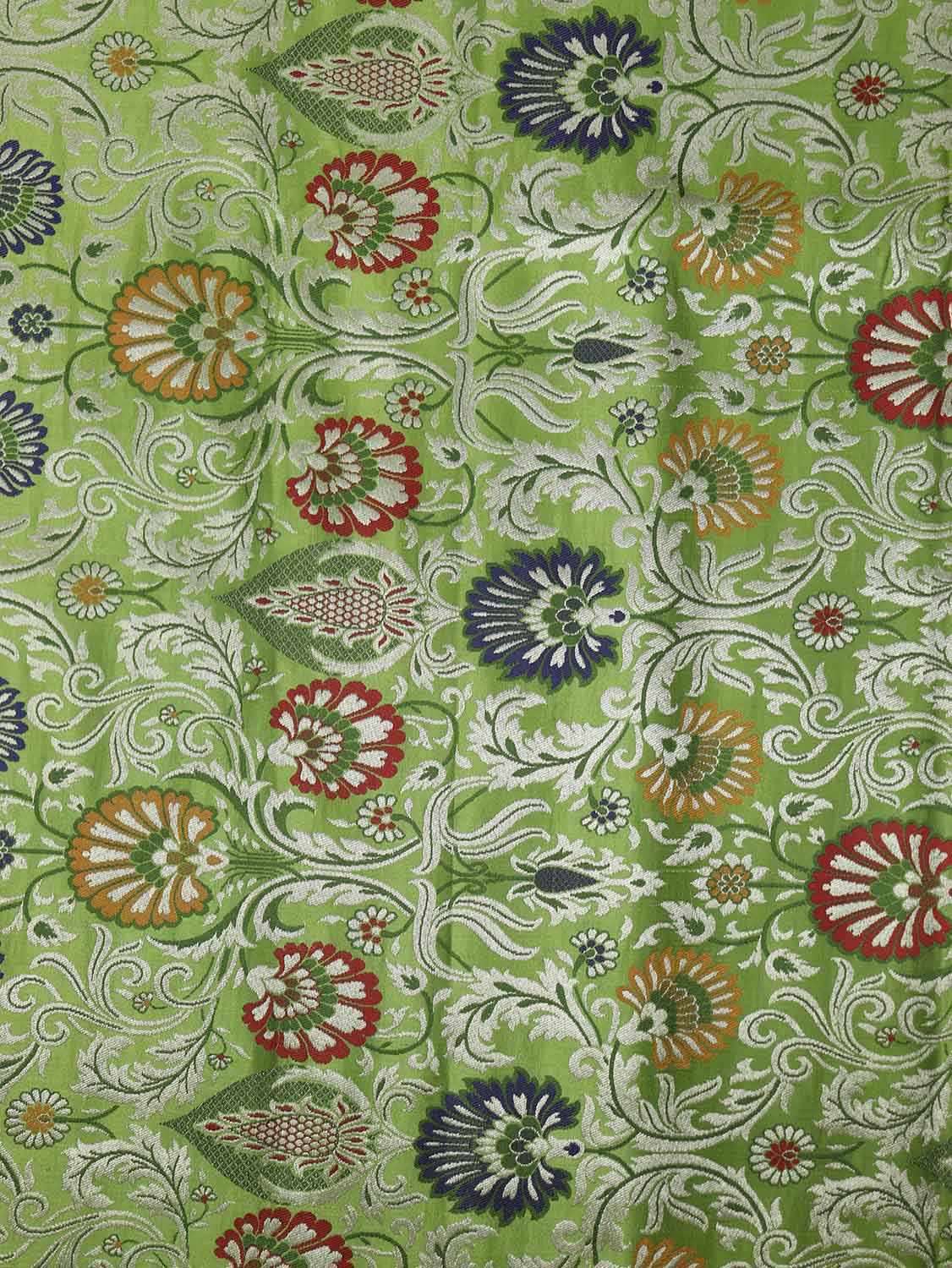 Green Banarasi KimKhwab Silk Meenakari Fabric ( 1 Mtr ) - Luxurion World