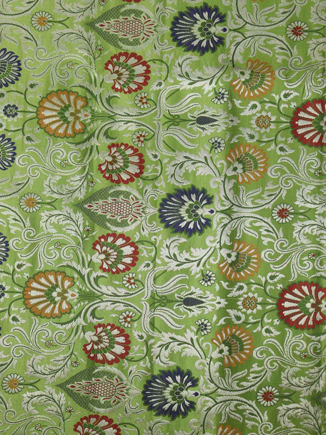 Green Banarasi KimKhwab Silk Meenakari Fabric ( 1 Mtr ) - Luxurion World