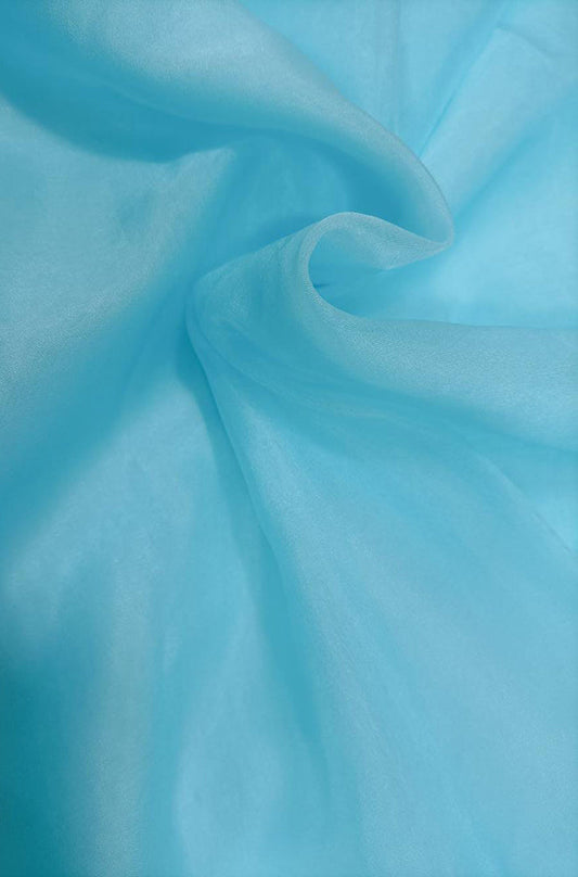 Blue Plain Organza Silk Fabric (1 Mtr) - Luxurion World