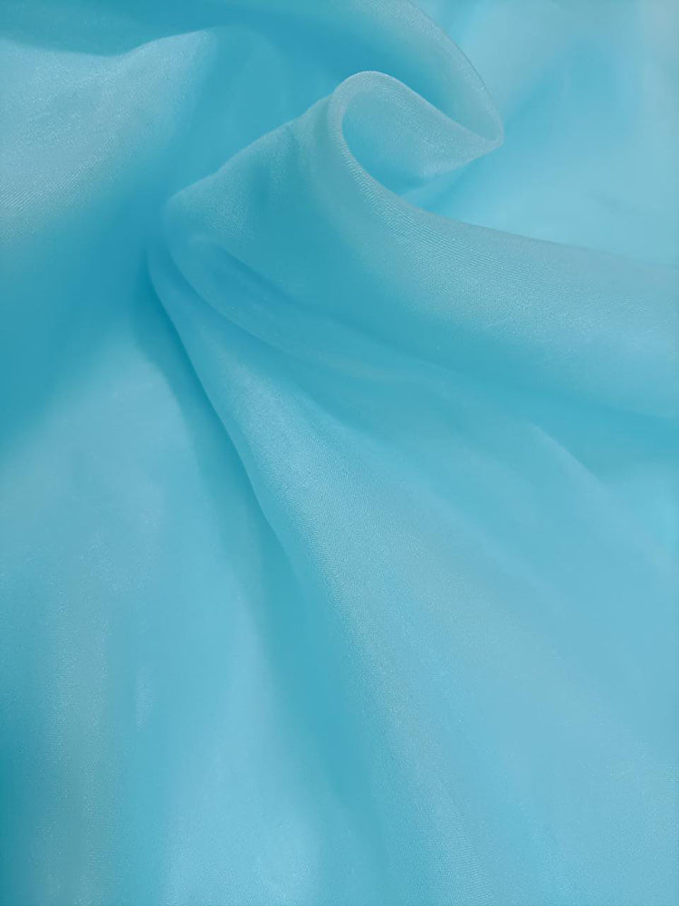 Blue Plain Organza Silk Fabric (1 Mtr) - Luxurion World